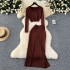 Autumn and Winter Goddess Style Knitted Set Women's V-neck Long Sleeve Short Sweater+Medium to Long Split Half Skirt Two Piece Set