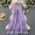 Retro artistic loose dress for women in summer, new heavy embroidery V-neck flared sleeves, slimming A-line large swing long dress