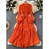 French retro elegant dress with female design sense, single breasted loose waist strap, slimming temperament, knee length long skirt