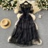 French elegant dress for women's summer heavy industry embroidery mesh three-dimensional lace waist slimming long dress