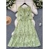 High end temperament dress for women in autumn, new French retro patchwork fake two-piece floral waist cinching slimming dress