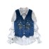 Korean style women's versatile age reducing lantern long sleeved single breasted shirt+embroidered denim vest vest vest vest vest top