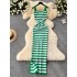 Korean style fashionable versatile camisole bottom skirt with a split design, slim fit, and striped contrasting knit dress