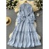 French retro palace style dress 2024 new heavy industry hollow lace splicing waist cinching long skirt