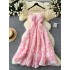 High end socialite's small dress for women's dinner party dress, heavy-duty three-dimensional rose blossom waist cinching suspender dress for women