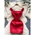 Evening gown for women, light luxury, niche, three-dimensional flower, one shoulder, waist cinched, slimming short style, hip hugging dress, small dress