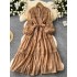 Palace style dress for women 2024 new style French heavy industry lace patchwork stand up collar single breasted waist cinching dress