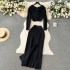 Temperament two-piece women's autumn and winter gentle wind short Fried Dough Twists cardigan sweater slit design slim wrap hip skirt