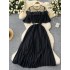 French retro elegant dress for women in summer, with mesh splicing, three-dimensional petals, waist cinching, slimming effect, pleated chiffon long dress