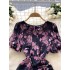 French romantic atmosphere floral dress, women's summer bubble sleeves, irregular design, niche light luxury fish tail long skirt