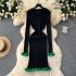 Autumn and winter bottom skirt, high-end vertical knit dress, women's waist cinching, slimming, medium to long style, with a woolen inner layer