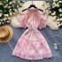 Sweet French dress for women with gentle style, heavy studded beads and diamonds, off the shoulder and waist, shiny and sparkling ruffle edge chiffon skirt