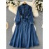 2024 new niche ethnic style denim dress for female heavy workers with retro embroidery design, featuring a slimming waist and long skirt