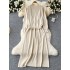 Korean Dongdaemun casual two-piece set for women, versatile, loose, medium to long knitted vest dress+cover sweater