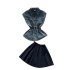 Korean style fashionable retro polo collar sleeveless single breasted waist cinched denim top for women, versatile puffy skirt set