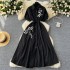 Artistic retro embroidery loose tie waist slimming dress for women in summer, slimming temperament, single breasted shirt skirt