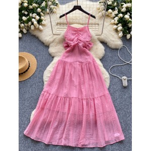 French design butterfly tie lace up backless dress for women in summer, gentle style, waist cinching and slimming French fairy dress