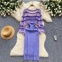 Gentle style set of women's Korean hollowed out striped long sleeved knitted top and camisole dress two-piece set