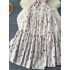 French holiday dress for women, sweet forest style sleeveless suspender print, high waist slimming, ruffled hem, big swing fairy dress