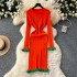 Autumn and winter bottom skirt, high-end vertical knit dress, women's waist cinching, slimming, medium to long style, with a woolen inner layer