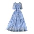 French elegant dress for women's summer heavy industry embroidery mesh three-dimensional lace waist slimming long dress