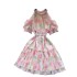 Sweet French dress for women with gentle style, heavy studded beads and diamonds, off the shoulder and waist, shiny and sparkling ruffle edge chiffon skirt