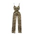 European and American sexy backless high waisted hot stamping slim fit jumpsuit for women to show off their slim temperament, versatile fashion suspender jumpsuit trend