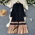 Lazy style simple dress for women with a slim and stylish design. Color blocked loose A-line mid length pleated shirt skirt