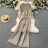 French retro vintage tassel set women's round neck knitted loose fit slimming sweater+high waist slimming wide leg pants