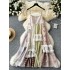 Dopamine style women's vacation lace colorful patchwork French loose slimming A-line fairy suspender dress