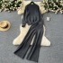 Korean style lazy style with Fried Dough Twists knitting long sleeve pullover sweater+high waist thin wide leg pants autumn and winter two-piece set