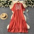 Retro artistic loose dress for women in summer, new heavy embroidery V-neck flared sleeves, slimming A-line large swing long dress