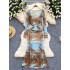 High cold imperial sister set with feminine temperament, waist cinching and slimming, tie dye suspender mesh dress+long sleeved sun protection shirt jacket