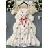 Korean Sweet Cherry Embroidered Strap Dress for Women's Summer Design, Strap up Waist, Mid length Vacation Skirt