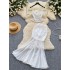 Temperament two-piece women's summer vacation outfit, French sweet lace camisole vest+mesh fishtail skirt