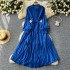 French retro elegant dress with female design sense, single breasted loose waist strap, slimming temperament, knee length long skirt