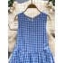 Korean sweet round neck sleeveless plaid dress for women to show off slim temperament, A-line big swing French super fairy first love long dress