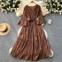 French gentle style V-neck flared sleeve tied waist, big swing ruffle edge dress, women's drape feeling, slimming long skirt