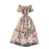 French high-end socialite mini dress with one shoulder, bubble sleeves, pleated waist, mesh, printed fluffy dress for women