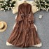 French retro elegant dress with female design sense, single breasted loose waist strap, slimming temperament, knee length long skirt