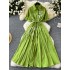 Artistic retro embroidery loose tie waist slimming dress for women in summer, slimming temperament, single breasted shirt skirt