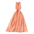 Vacation style atmosphere dress, female sexy deep V-neck hanging neck tie, pleated waist, slimming look, big swing chiffon skirt