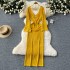 European and American sexy hollow out buckle deep V-neck flared long sleeved slim fit and slimming mid length knitted dress, hooded skirt