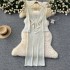 European and American sexy hollow out buckle deep V-neck flared long sleeved slim fit and slimming mid length knitted dress, hooded skirt