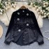 French style women's early autumn new style nail bead sequin embroidered flower single breasted versatile slimming long sleeved satin shirt