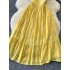 Sweet and gentle fairy dress 2024 new one shoulder wooden ear cinched waist slimming A-line ruffled edge dress