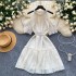 Sweet French dress for women with gentle style, heavy studded beads and diamonds, off the shoulder and waist, shiny and sparkling ruffle edge chiffon skirt