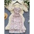 French style design with lace and lace straps, floral dress, women's summer high waist slimming chiffon dress, long skirt