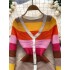 Early Autumn New Rainbow Stripe Splicing Knitted Dress for Women, with a Girlfriend Style, cinched waist and slimming effect, single breasted short skirt