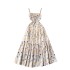 French holiday dress for women, sweet forest style sleeveless suspender print, high waist slimming, ruffled hem, big swing fairy dress